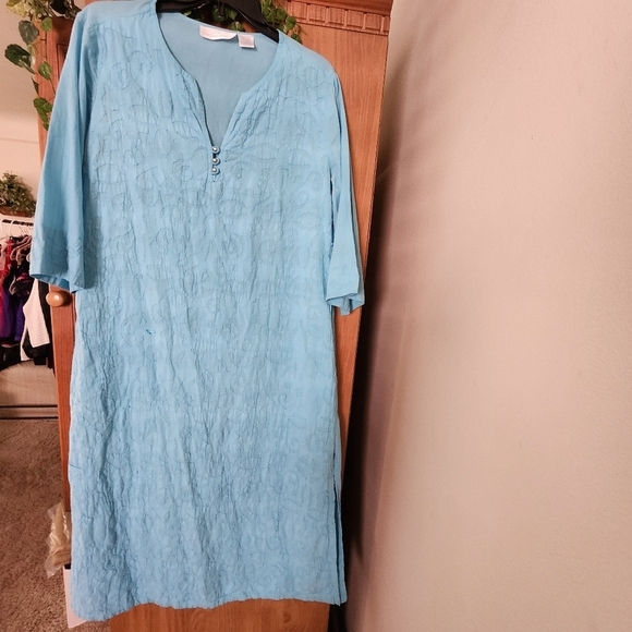 Soft Surroundings Blue Quilted Tunic Top Pullover Dress, Double Slits Cotton MP - Picture 13 of 13
